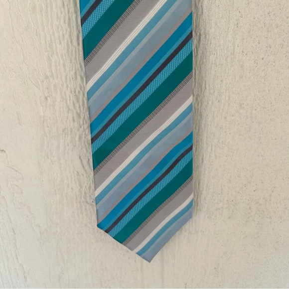 JOHN SPARKS MULTICOLORED STRIPED NECKTIE, POCKET SQUARE AND TIE CHAIN NWT - Picture 5 of 14